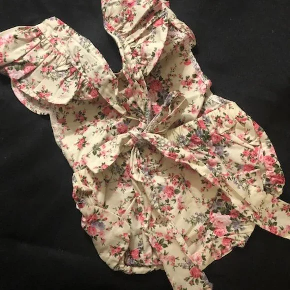 Yellow & Pink Rose X Romper Jumpsuit - Picture 2 of 3